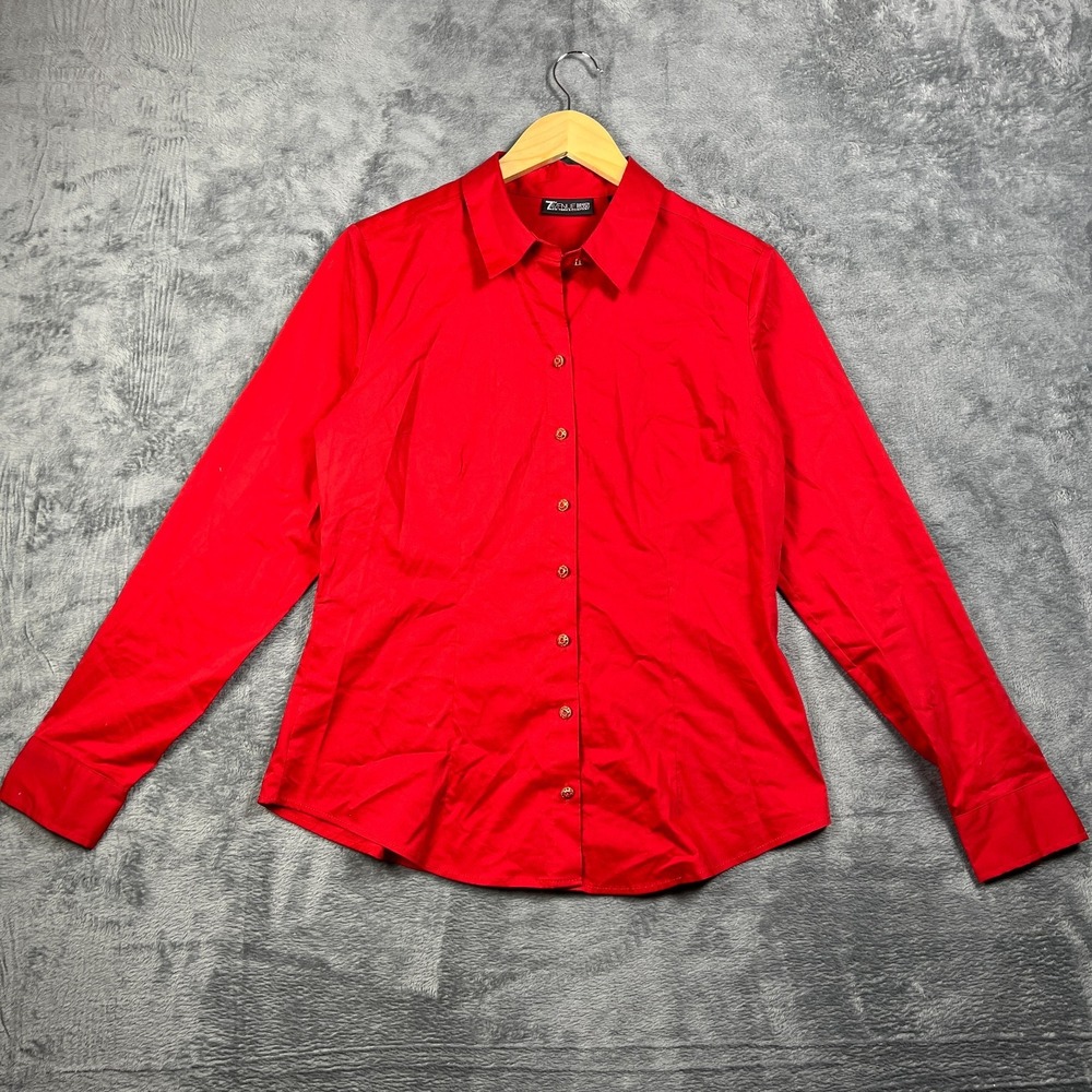 7th Avenue Design Studio Shirt Womens Medium Bright Red Long Sleeve Button Up
